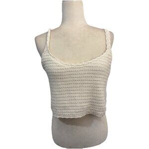 aerie crochet Cropped Sleeveless Blouse Women Large Beige